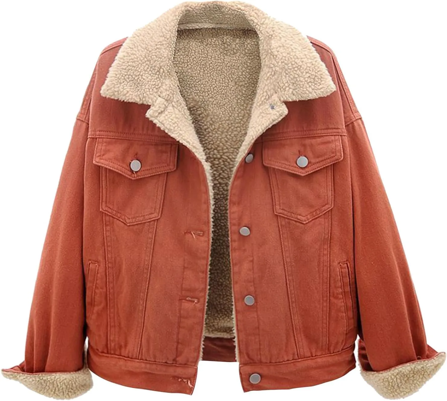Fleece Denim Jackets for Women Winter Warm Sherpa Lined Jean Coat Tops Casual Long Sleeve Thicken Plush Jacket