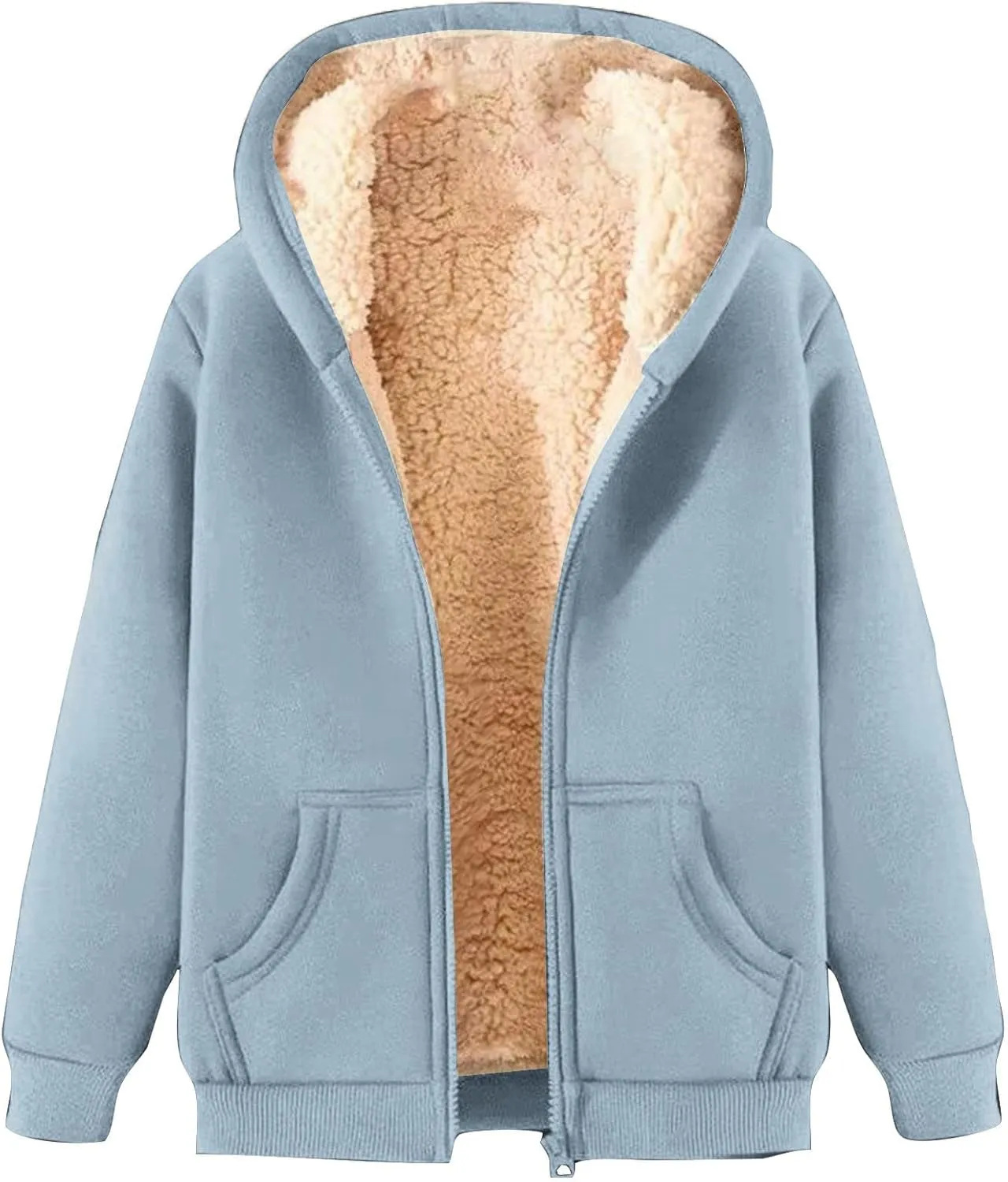 Fleece Hoodie for Men Full Zip Sherpa Lined Sweatshirt Winter Warm Hooded Coat Solid Thermal Coats Work Wear for Men