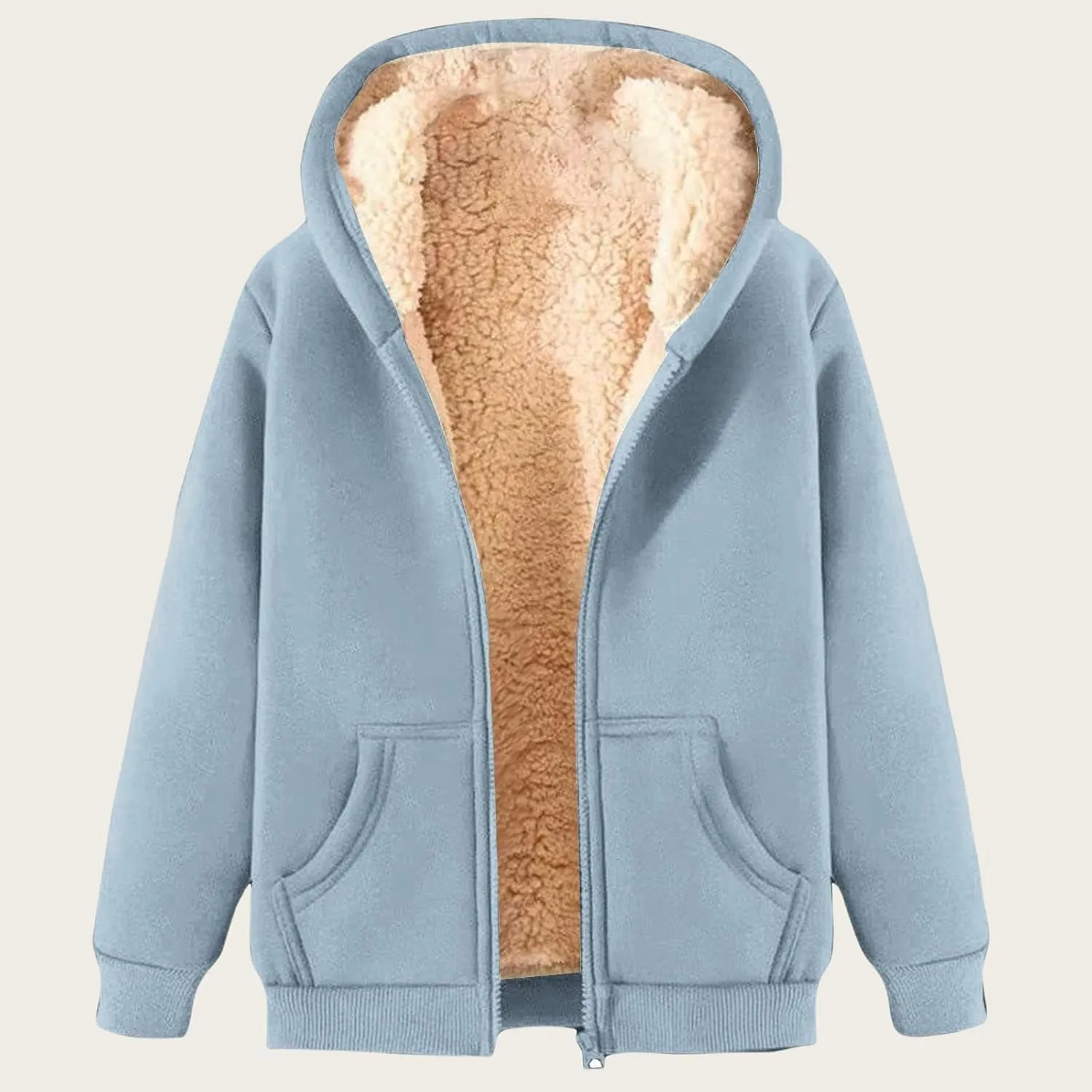 Fleece Hoodie for Men Full Zip Sherpa Lined Sweatshirt Winter Warm Hooded Coat Solid Thermal Coats Work Wear for Men