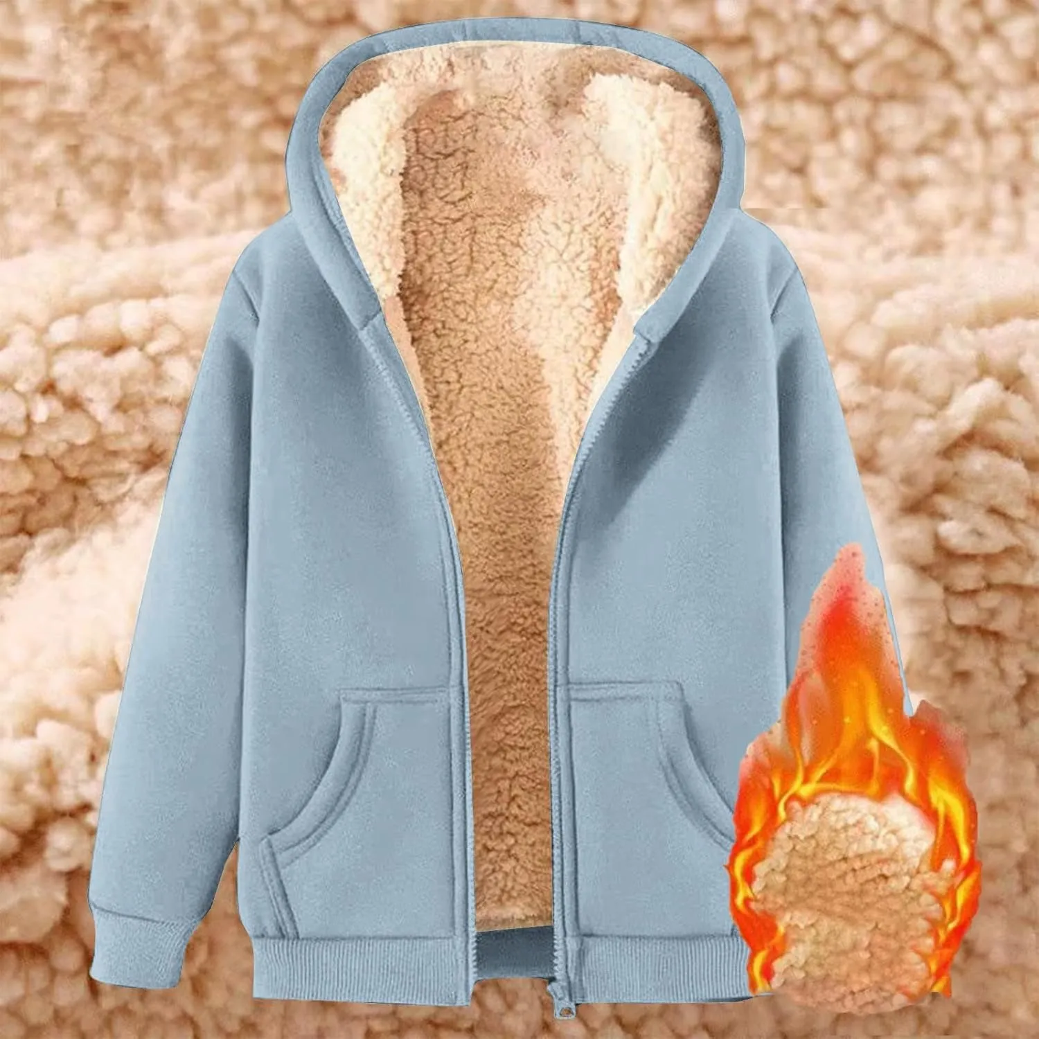 Fleece Hoodie for Men Full Zip Sherpa Lined Sweatshirt Winter Warm Hooded Coat Solid Thermal Coats Work Wear for Men