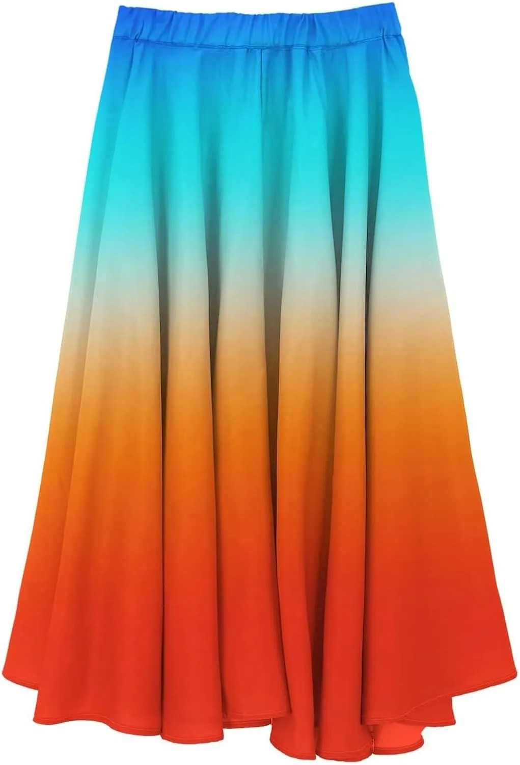 Flowy Maxi Skirts for Women Boho Beach Vacation Gradient Color Elastic Waist Linen A Line Long Skirt Swing Dress