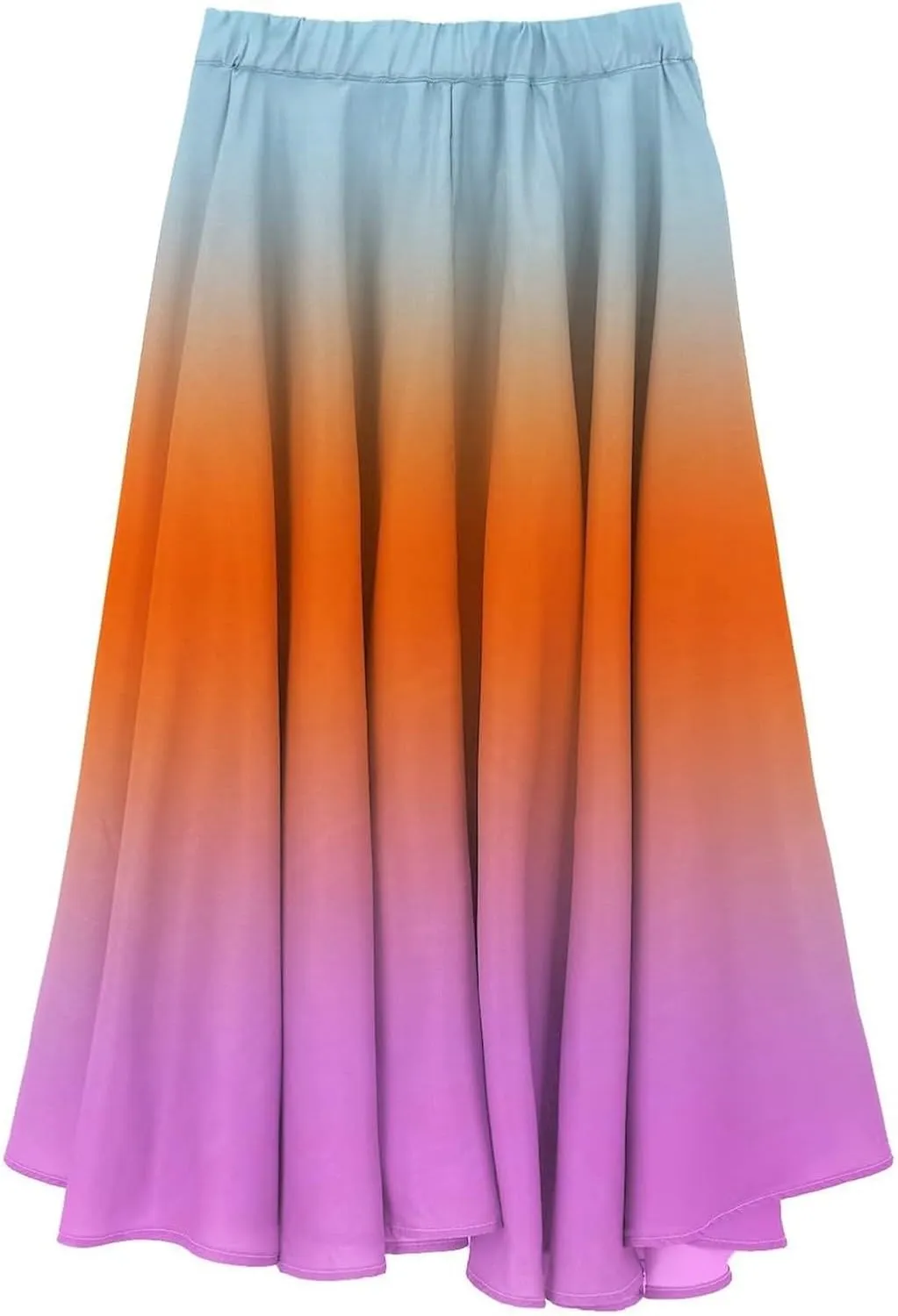 Flowy Maxi Skirts for Women Boho Beach Vacation Gradient Color Elastic Waist Linen A Line Long Skirt Swing Dress