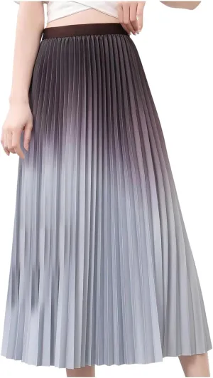 FZYLQY Gradient Color Skirt for Women Fashion Elegant High Waist Pleated Skirts Casual Slim Fit Basic Go Out Midi Skirt 2025