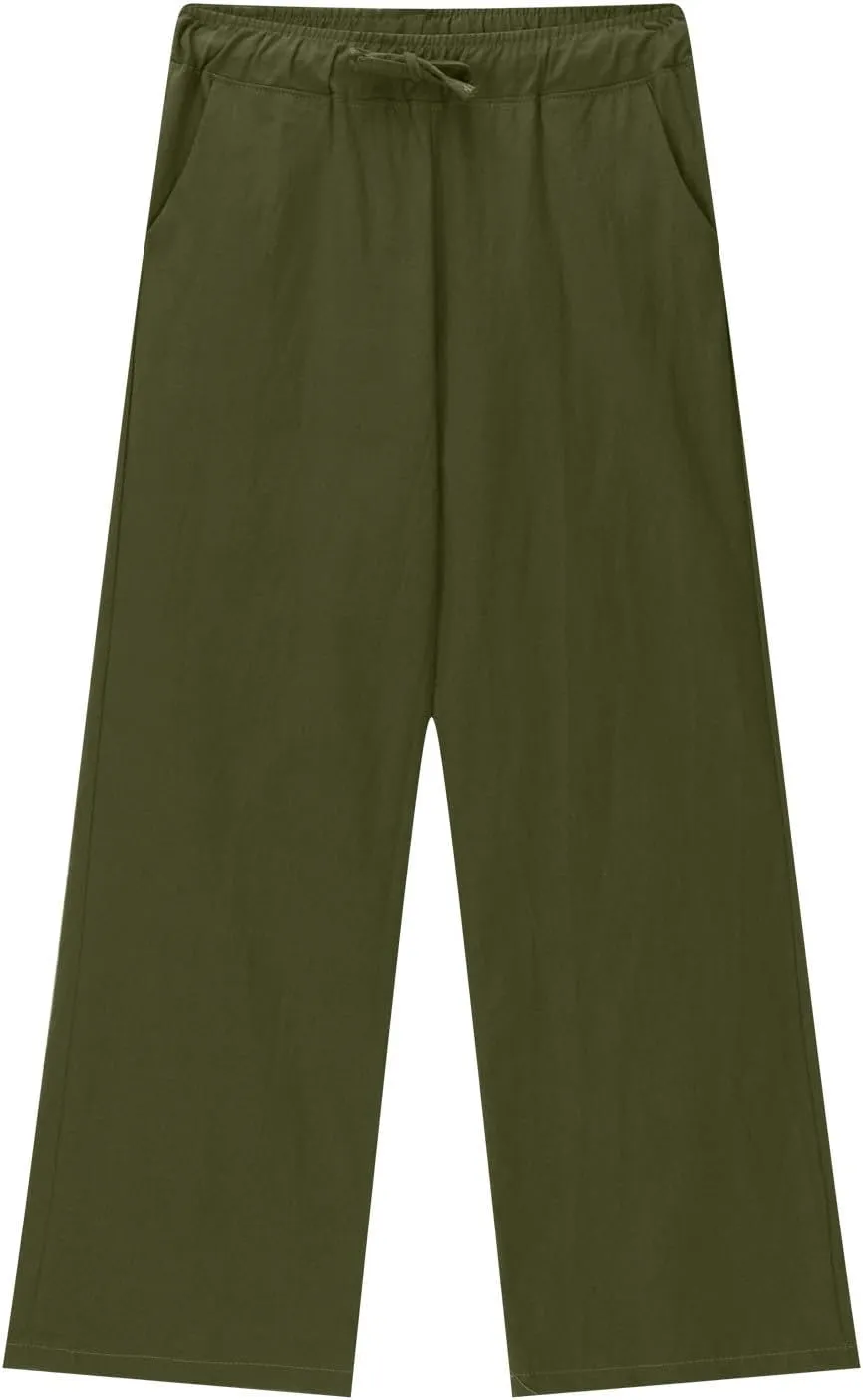 Girls Wide Leg Pants Dressy Casual Linen Trousers Flowy Beach Pants Loose Fit Drawstring Pants Summer High Waist Pant