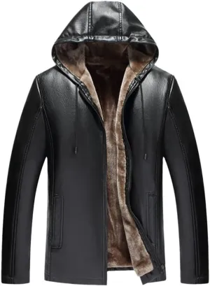 Haitpant Autumn Winter Mens Leather Jacket Hooded Plus Velvet Warm Leather Jacket Social Motorcycle Biker Jackets