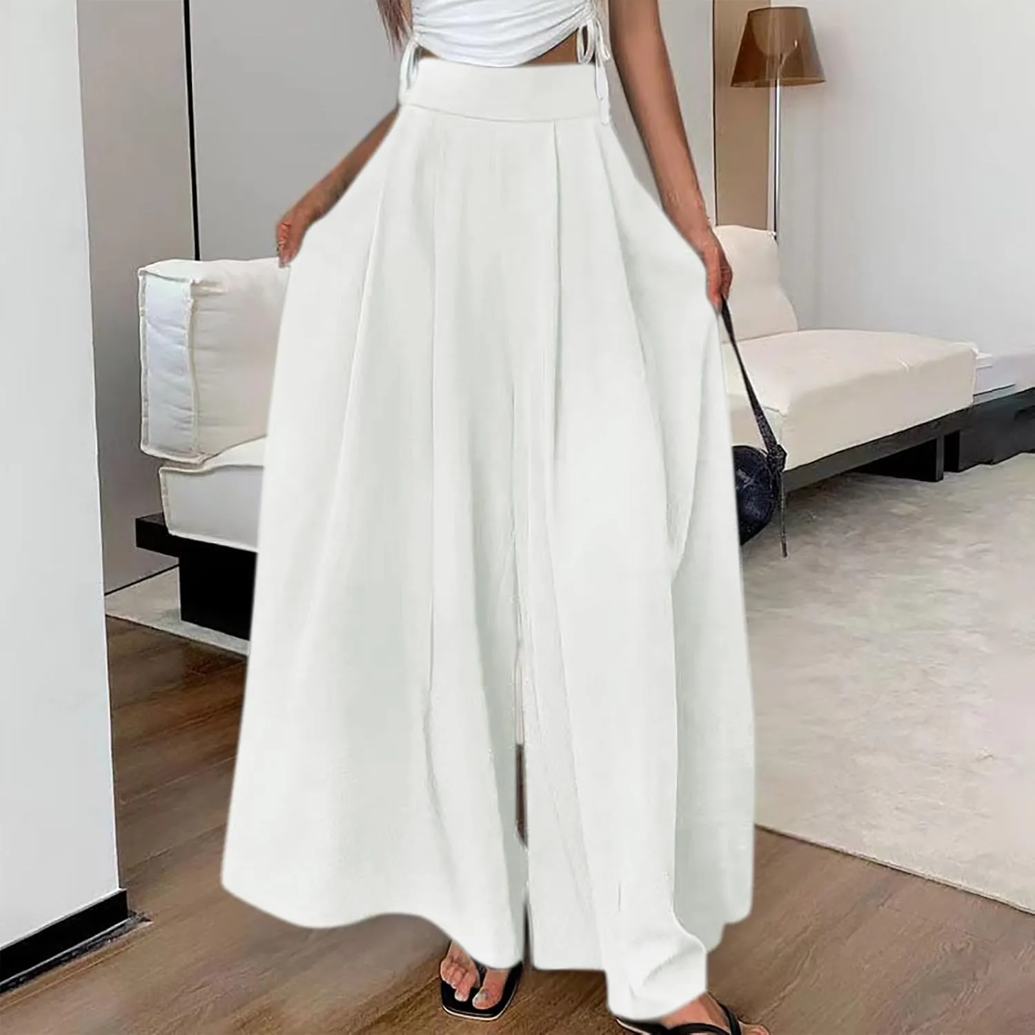 Harem Wide Leg Pants Women Casual Loose Drawstring Low Waist Beach Palazzo Harem Pants 2025 Wide Leg Loose Flowy Pants