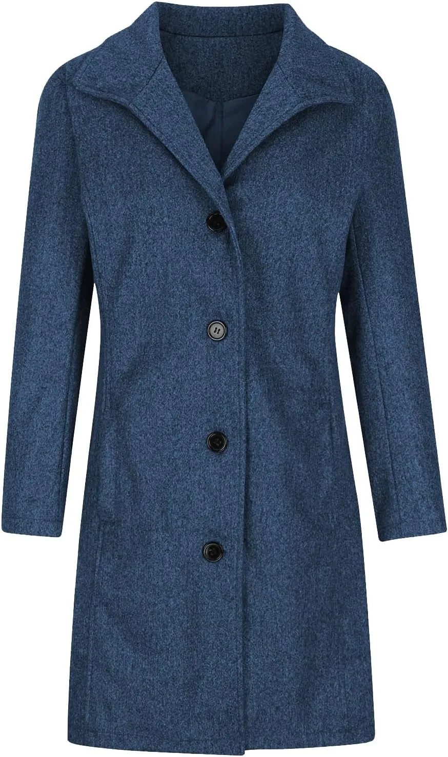 hlysgo Women Winter Wool Blend Pea Coat Mid-Long Trench Coat Single-Breasted Lapel Jacket Outwear with Pockets