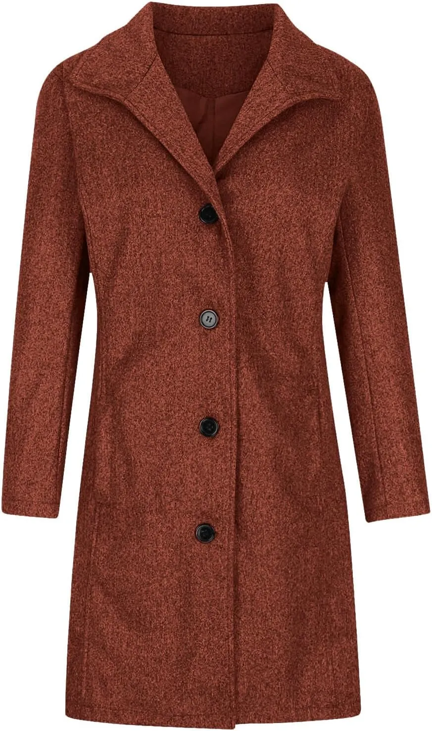 hlysgo Women Winter Wool Blend Pea Coat Mid-Long Trench Coat Single-Breasted Lapel Jacket Outwear with Pockets