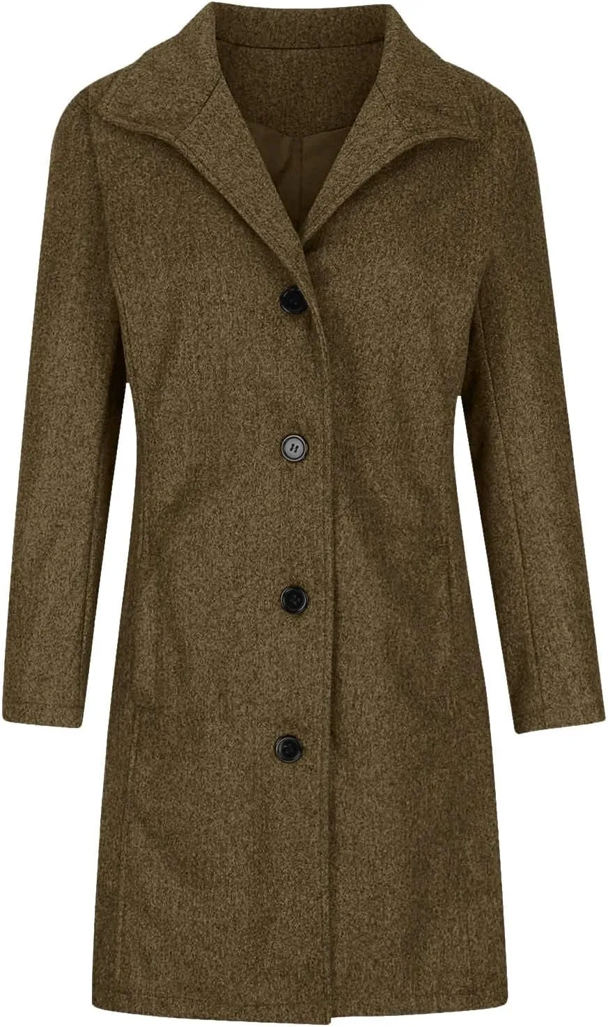 hlysgo Women Winter Wool Blend Pea Coat Mid-Long Trench Coat Single-Breasted Lapel Jacket Outwear with Pockets
