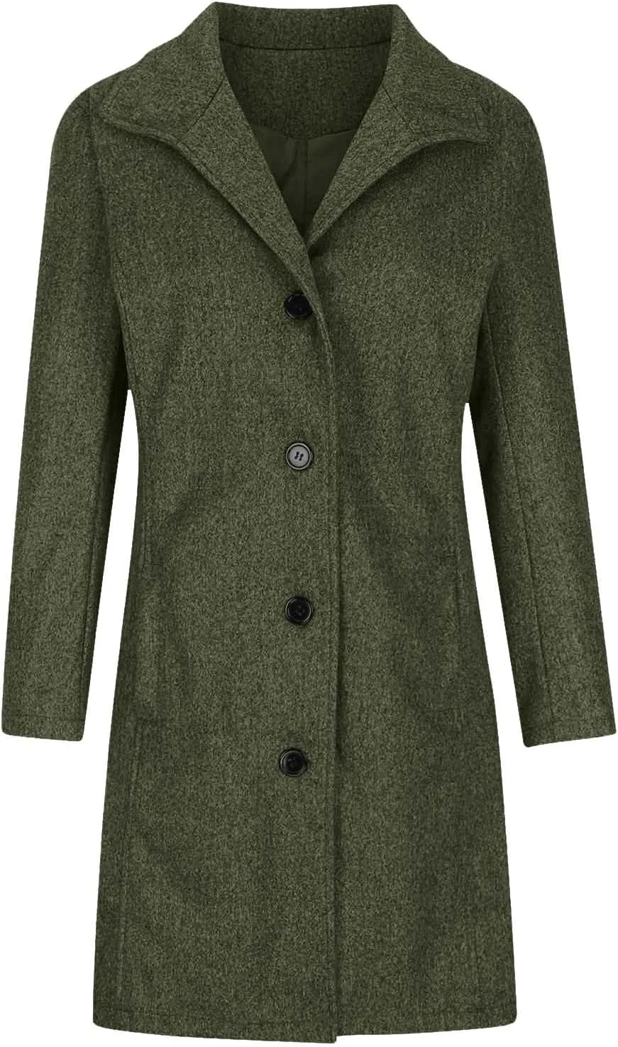 hlysgo Women Winter Wool Blend Pea Coat Mid-Long Trench Coat Single-Breasted Lapel Jacket Outwear with Pockets