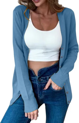 iLH Cardigan Sweaters for Women Open Front Lightweight Sweater Button Down V-Neck Knit Outer Casual Plus Size Fall Tops