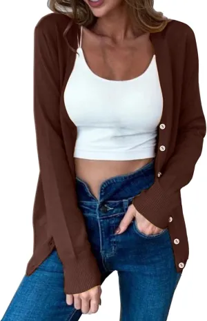 iLH Cardigan Sweaters for Women Open Front Lightweight Sweater Button Down V-Neck Knit Outer Casual Plus Size Fall Tops