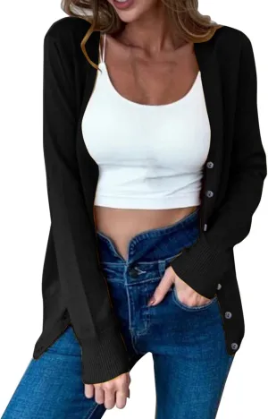 iLH Cardigan Sweaters for Women Open Front Lightweight Sweater Button Down V-Neck Knit Outer Casual Plus Size Fall Tops