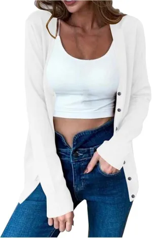 iLH Cardigan Sweaters for Women Open Front Lightweight Sweater Button Down V-Neck Knit Outer Casual Plus Size Fall Tops