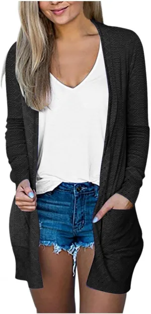 iLH Open Front Knit Cardigan Sweaters for Women Casual Long Sleeve Lightweight Jacket Soft Draped Fall Loose Outerwear