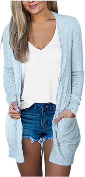 iLH Open Front Knit Cardigan Sweaters for Women Casual Long Sleeve Lightweight Jacket Soft Draped Fall Loose Outerwear