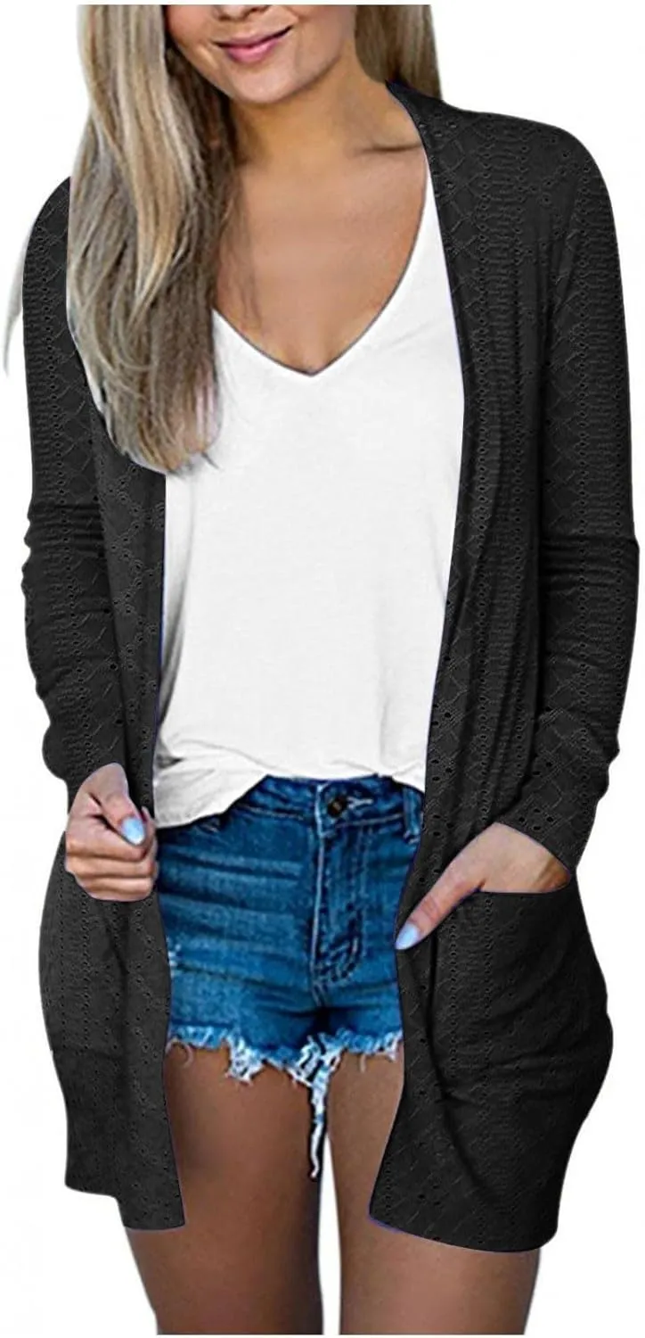 iLH Open Front Knit Cardigan Sweaters for Women Casual Long Sleeve Lightweight Jacket Soft Draped Fall Loose Outerwear
