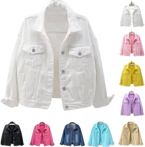 Jean Jacket Women 2025 Trendy Classic Lapel Button Down Long Sleeve Slim Fit Casual Light Weight Denim Jackets Plus Size