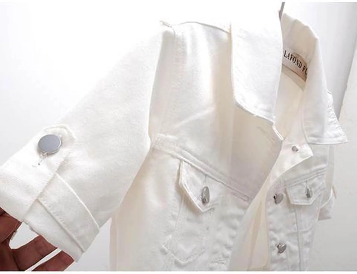 Jean Jacket Women 3/4 Sleeve Lightweight Denim Jacket Lapel Button Down Cropped Casual Jean Jackets Trucker Coats