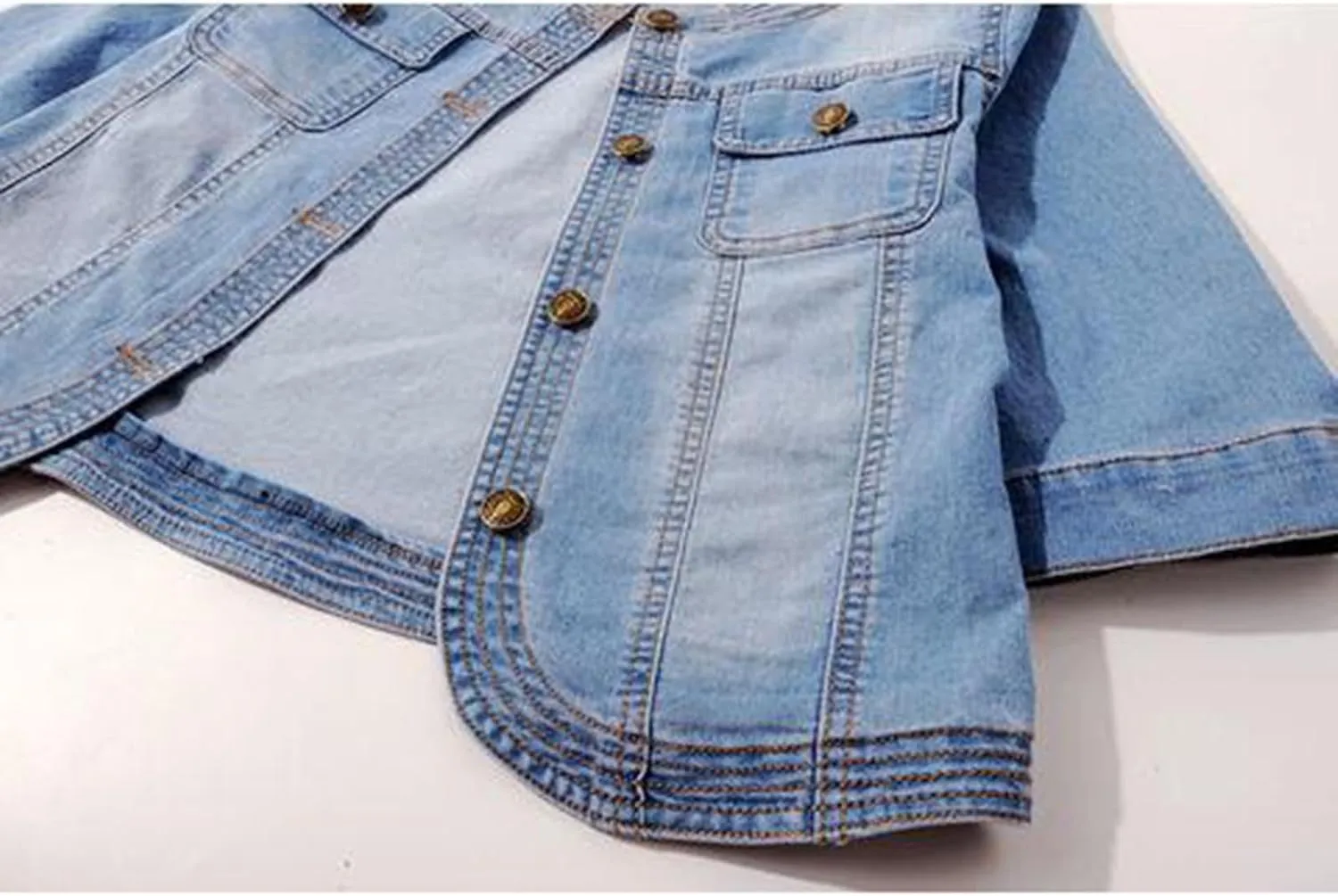 Jean Jacket Women 3/4 Sleeve Lightweight Denim Jacket Lapel Button Down Cropped Casual Jean Jackets Trucker Coats