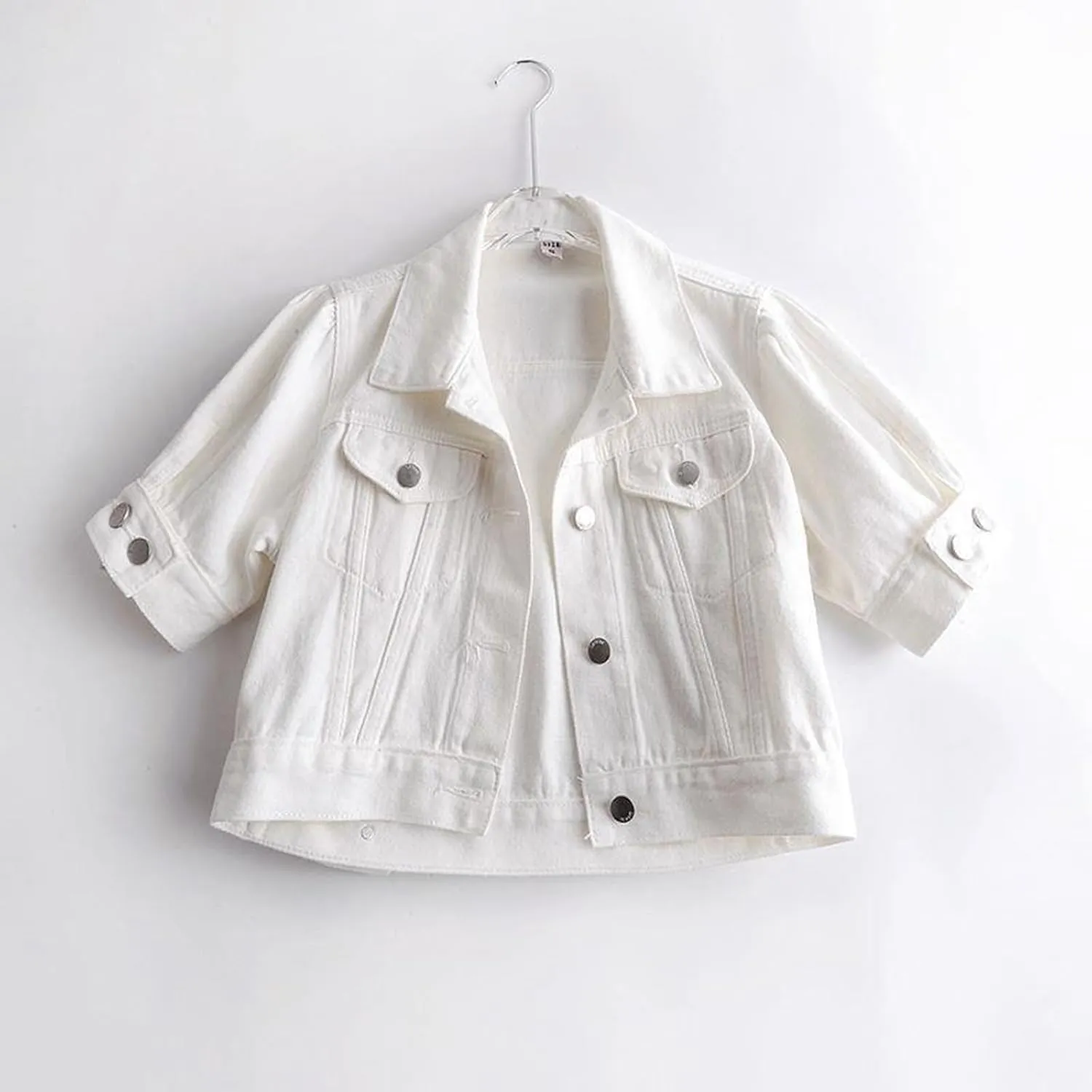 Jean Jacket Women 3/4 Sleeve Lightweight Denim Jacket Lapel Button Down Cropped Casual Jean Jackets Trucker Coats