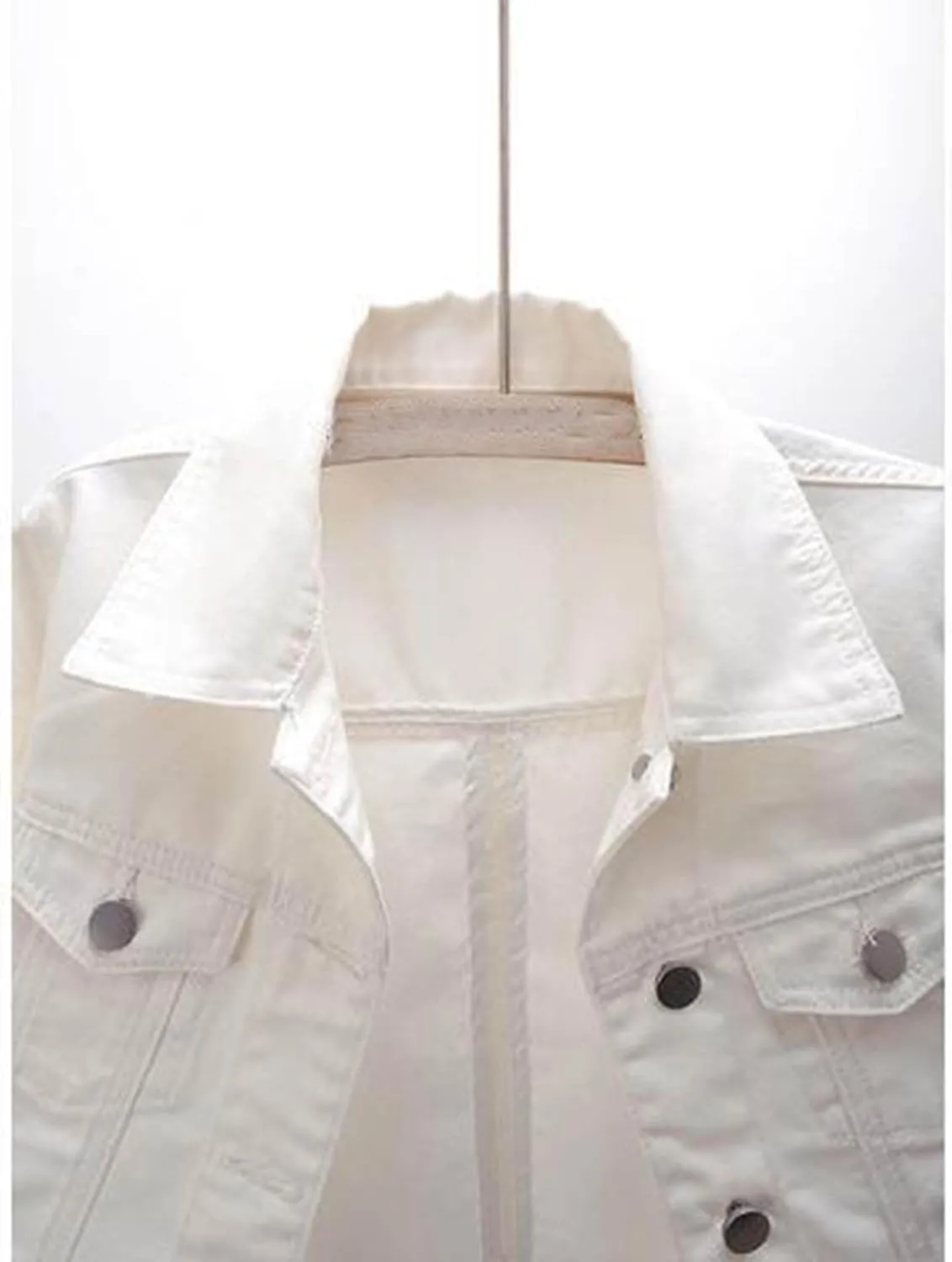 Jean Jacket Women 3/4 Sleeve Lightweight Denim Jacket Lapel Button Down Cropped Casual Jean Jackets Trucker Coats