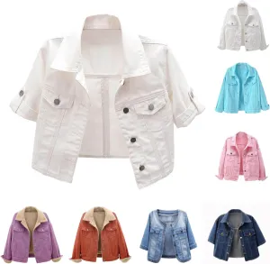 Jean Jacket Women 3/4 Sleeve Lightweight Denim Jacket Lapel Button Down Cropped Casual Jean Jackets Trucker Coats