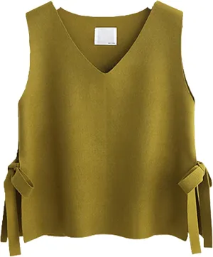 JEsilunmaMY Women's Side Tie Sleeveless Sweater Vest Lightweight V Neck Pullover Tank Tops Solid Color Loose Knitwear Vest