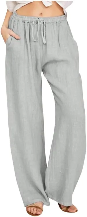 JIEMUXIU Linen Pants Women Summer Drawstring Waist Wide Leg Pants Loose Cotton Linen Palazzo Pants Casual Beach Long Pants