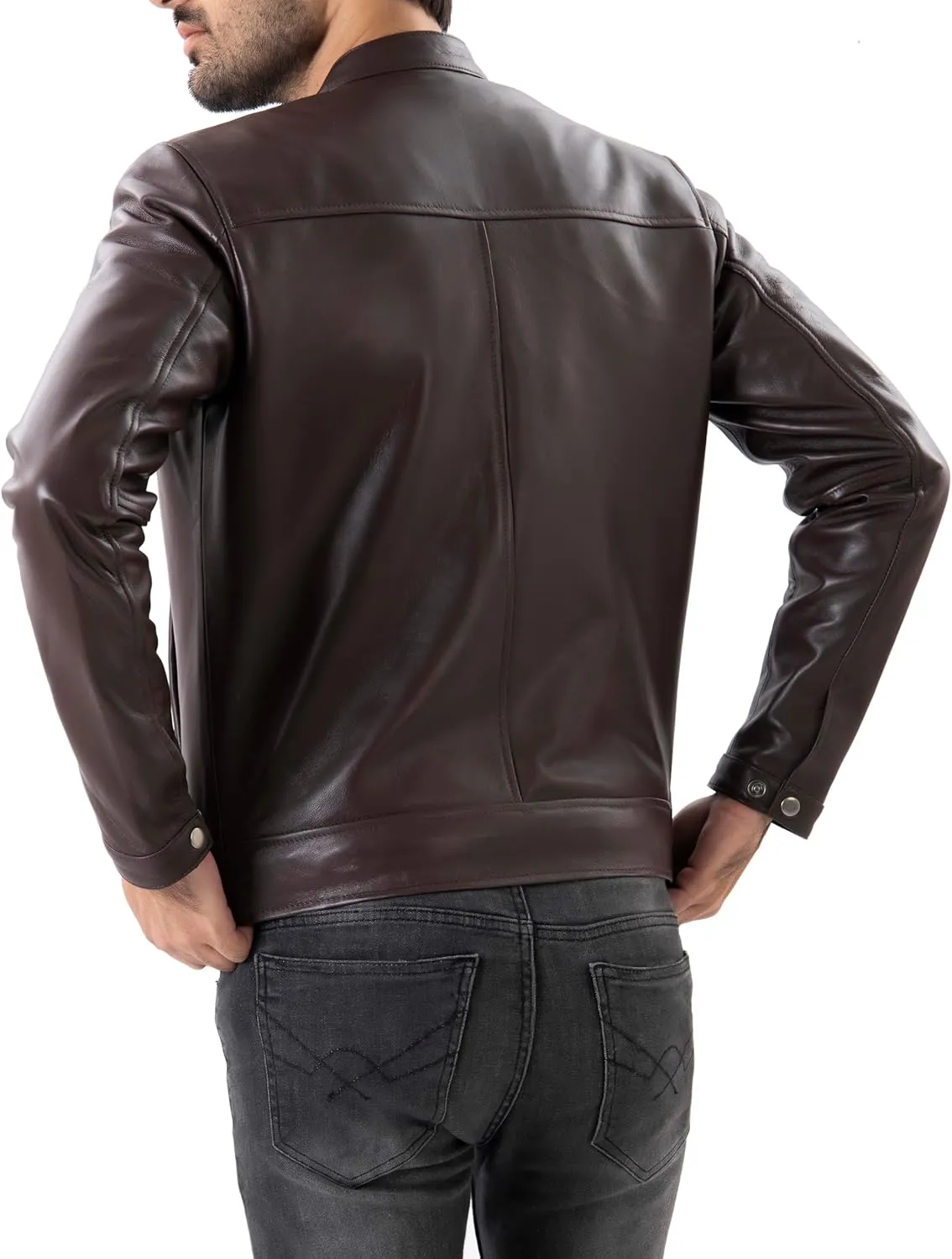 Jild Classical Single Piece Lambskin Leather Jacket Men - Everyday Wear Snap Tab Collar Men’s Motorcycle Leather Jacket