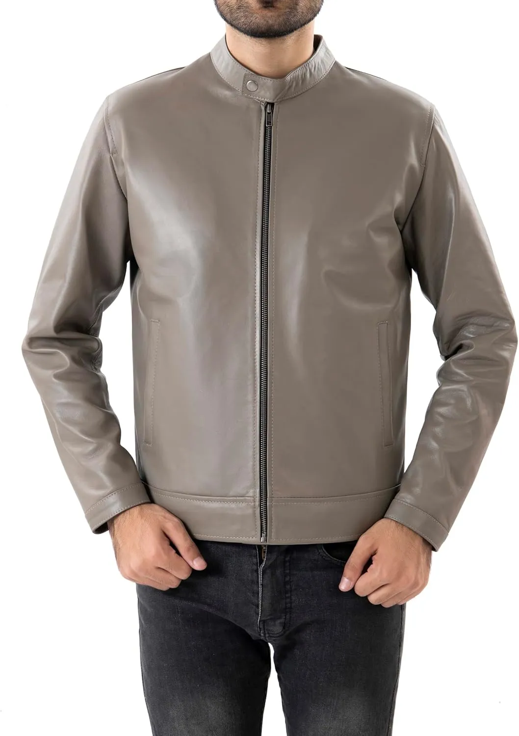 Jild Classical Single Piece Lambskin Leather Jacket Men - Everyday Wear Snap Tab Collar Men’s Motorcycle Leather Jacket