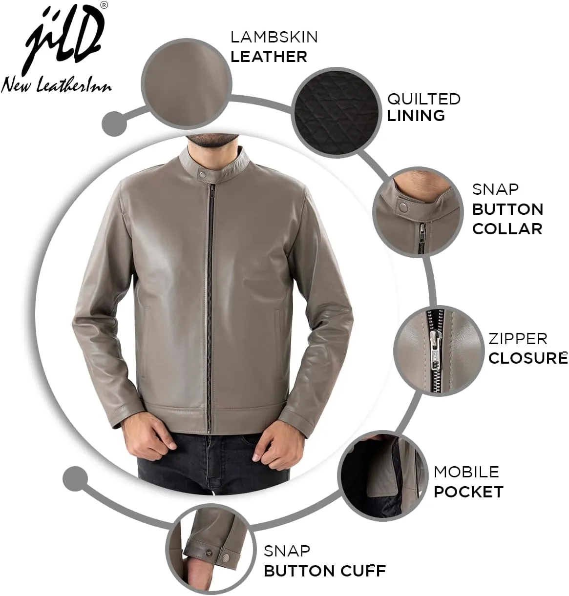 Jild Classical Single Piece Lambskin Leather Jacket Men - Everyday Wear Snap Tab Collar Men’s Motorcycle Leather Jacket