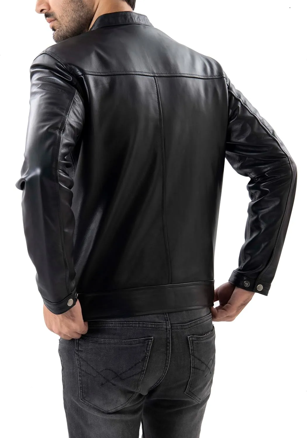 Jild Classical Single Piece Lambskin Leather Jacket Men - Everyday Wear Snap Tab Collar Men’s Motorcycle Leather Jacket