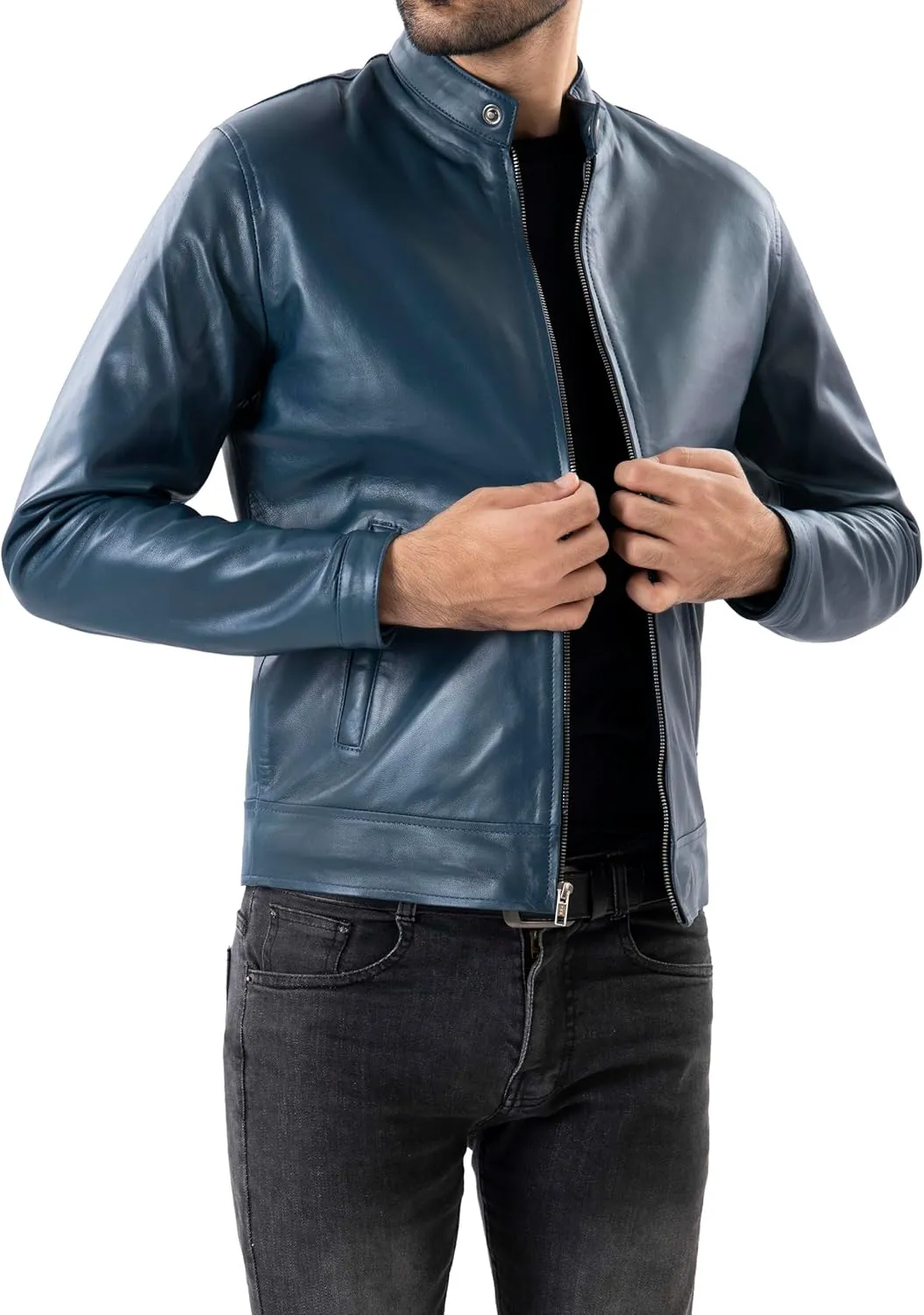 Jild Classical Single Piece Lambskin Leather Jacket Men - Everyday Wear Snap Tab Collar Men’s Motorcycle Leather Jacket