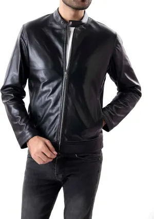 Jild Classical Single Piece Lambskin Leather Jacket Men - Everyday Wear Snap Tab Collar Men’s Motorcycle Leather Jacket