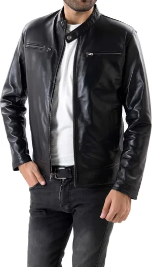 Jild Classical Single Piece Lambskin Leather Jacket Men - Everyday Wear Snap Tab Collar Men’s Motorcycle Leather Jacket