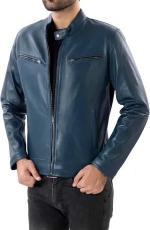 Jild Classical Single Piece Lambskin Leather Jacket Men - Everyday Wear Snap Tab Collar Men’s Motorcycle Leather Jacket
