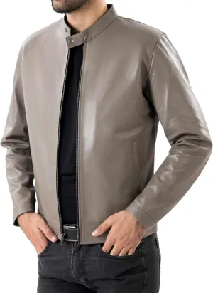 Jild Classical Single Piece Lambskin Leather Jacket Men - Everyday Wear Snap Tab Collar Men’s Motorcycle Leather Jacket