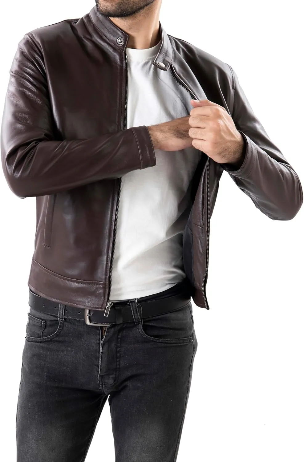 Jild Classical Single Piece Lambskin Leather Jacket Men - Everyday Wear Snap Tab Collar Men’s Motorcycle Leather Jacket