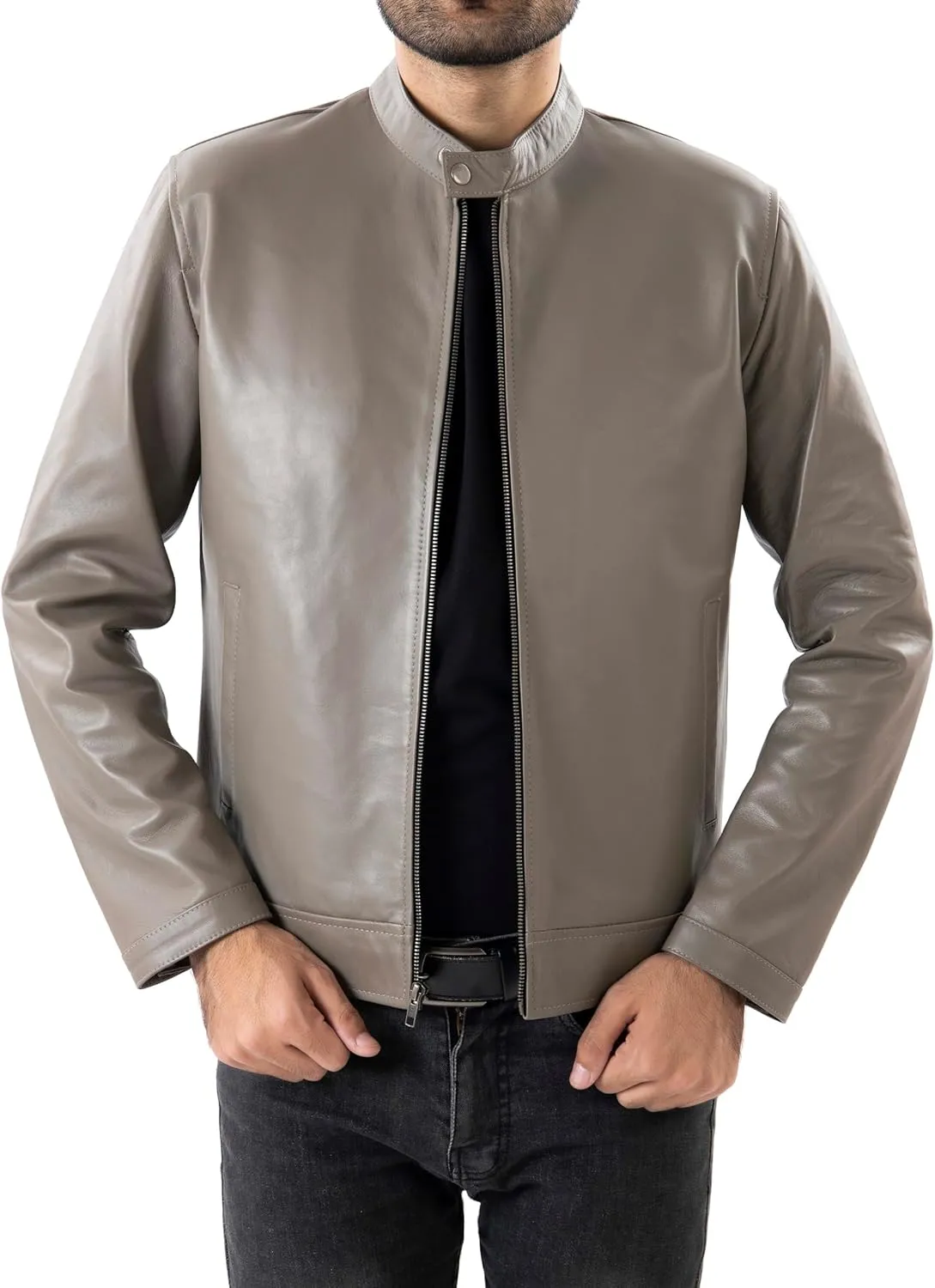 Jild Classical Single Piece Lambskin Leather Jacket Men - Everyday Wear Snap Tab Collar Men’s Motorcycle Leather Jacket