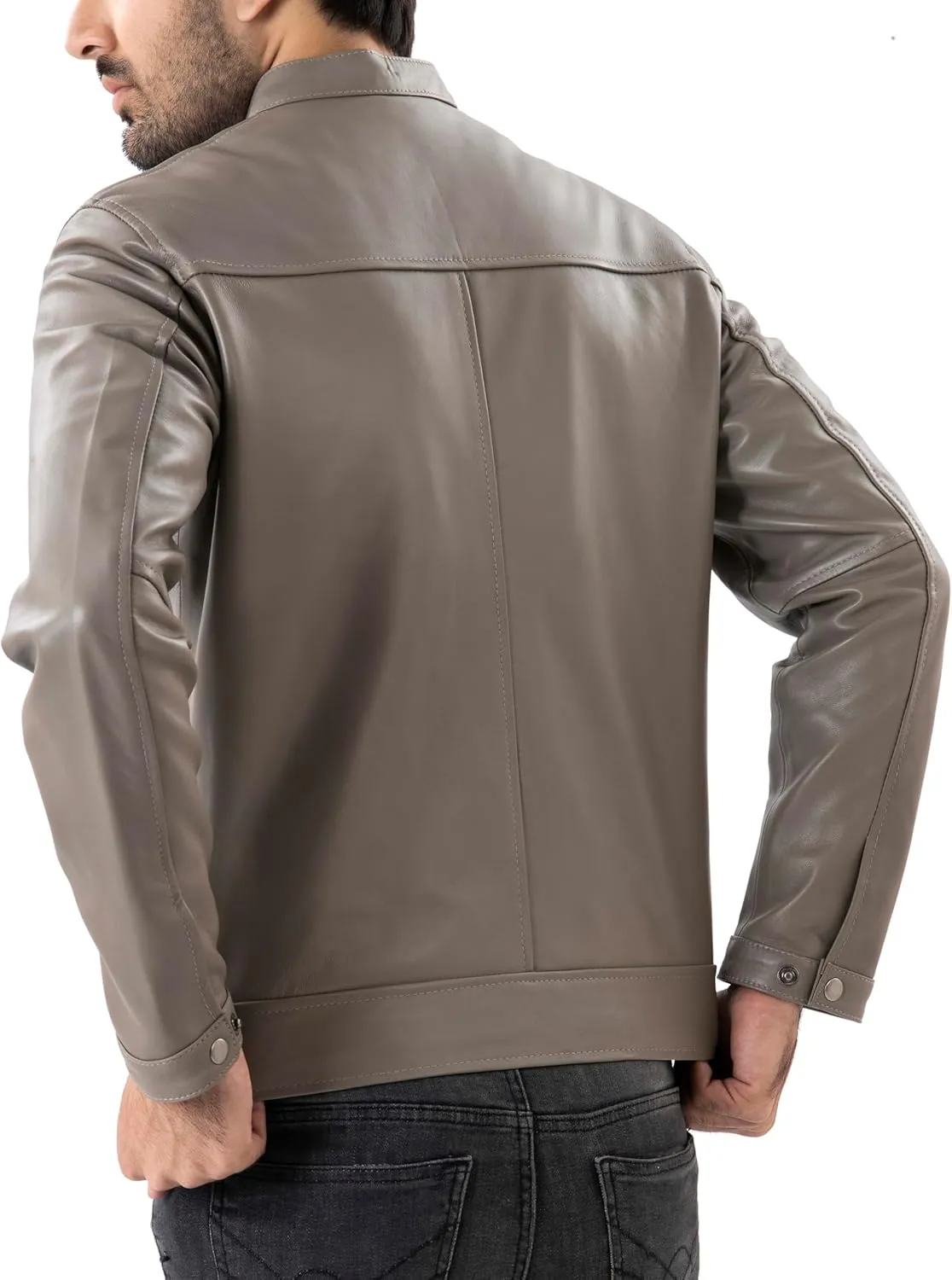 Jild Classical Single Piece Lambskin Leather Jacket Men - Everyday Wear Snap Tab Collar Men’s Motorcycle Leather Jacket