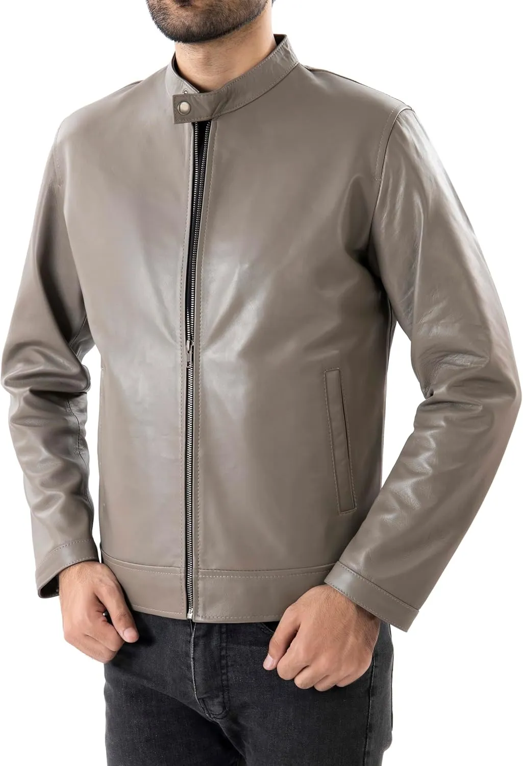 Jild Classical Single Piece Lambskin Leather Jacket Men - Everyday Wear Snap Tab Collar Men’s Motorcycle Leather Jacket