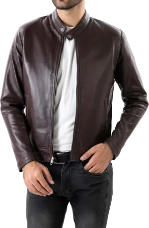Jild Classical Single Piece Lambskin Leather Jacket Men - Everyday Wear Snap Tab Collar Men’s Motorcycle Leather Jacket