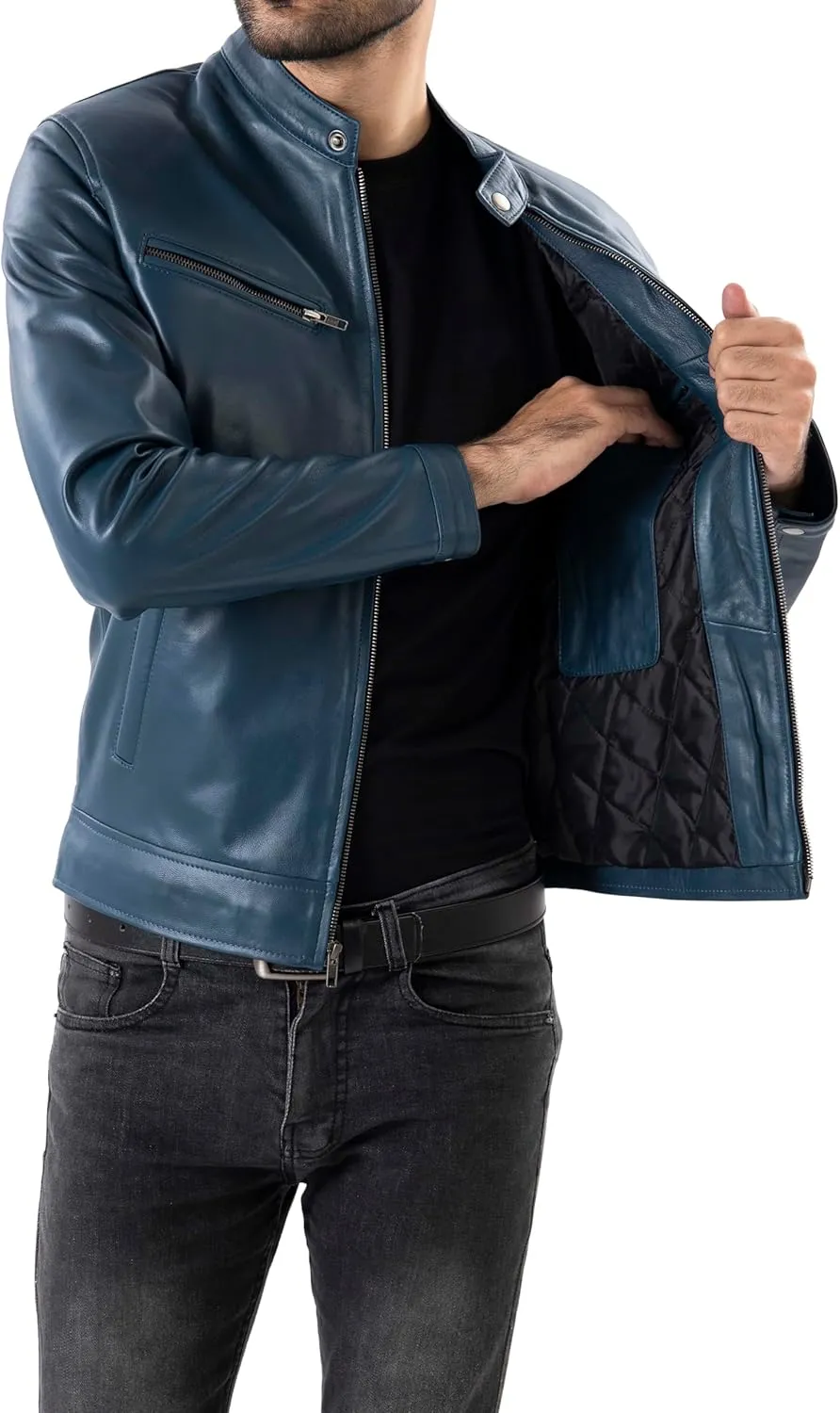 Jild Classical Single Piece Lambskin Leather Jacket Men - Everyday Wear Snap Tab Collar Men’s Motorcycle Leather Jacket