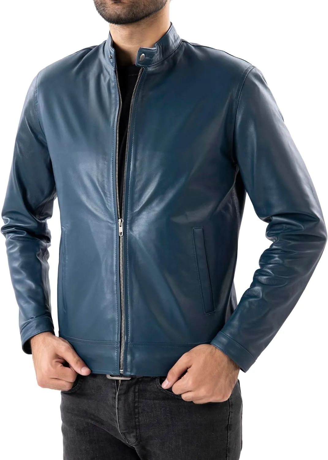 Jild Classical Single Piece Lambskin Leather Jacket Men - Everyday Wear Snap Tab Collar Men’s Motorcycle Leather Jacket