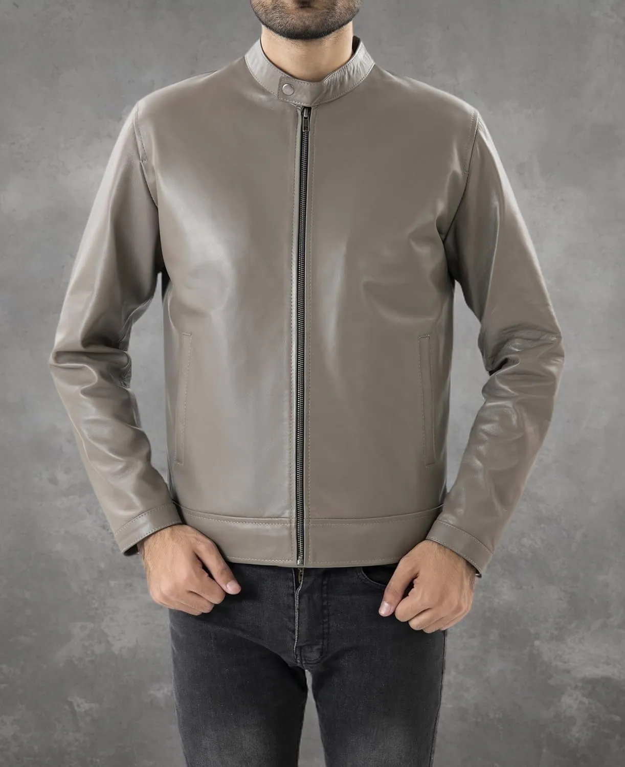 Jild Classical Single Piece Lambskin Leather Jacket Men - Everyday Wear Snap Tab Collar Men’s Motorcycle Leather Jacket