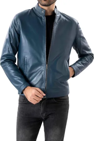 Jild Classical Single Piece Lambskin Leather Jacket Men - Everyday Wear Snap Tab Collar Men’s Motorcycle Leather Jacket