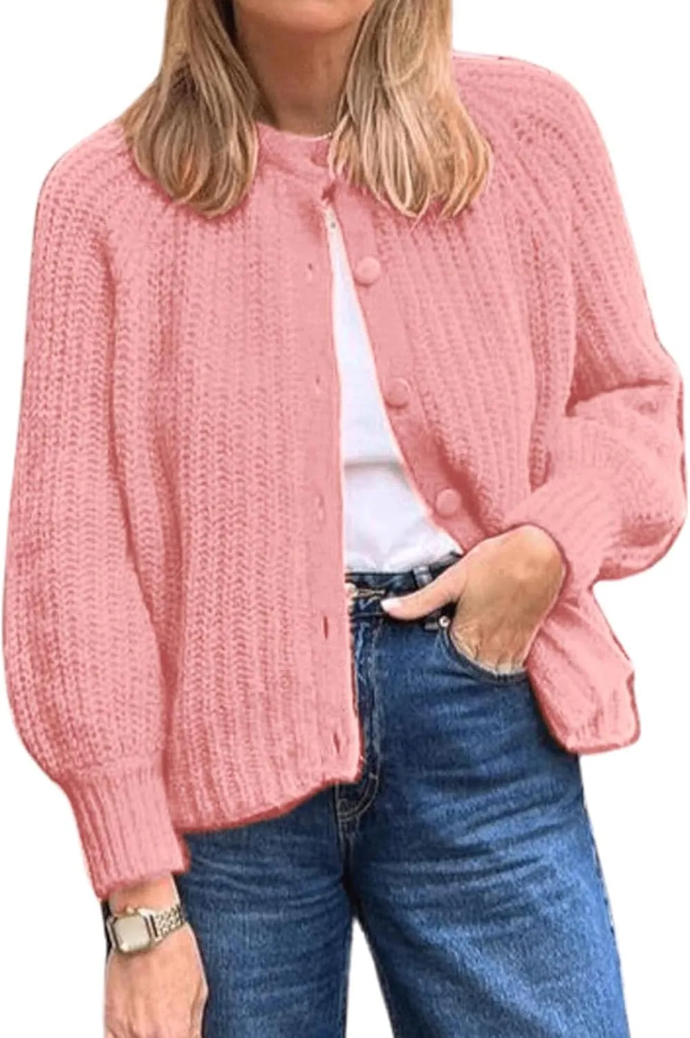 Knit Sweaters for Women Cropped Open Front Long Sleeve Cardigans Casual Button Down Coat Y2K Fall Outfits 2024