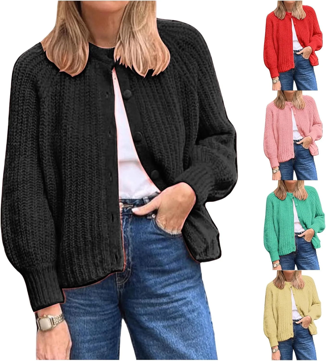 Knit Sweaters for Women Cropped Open Front Long Sleeve Cardigans Casual Button Down Coat Y2K Fall Outfits 2024