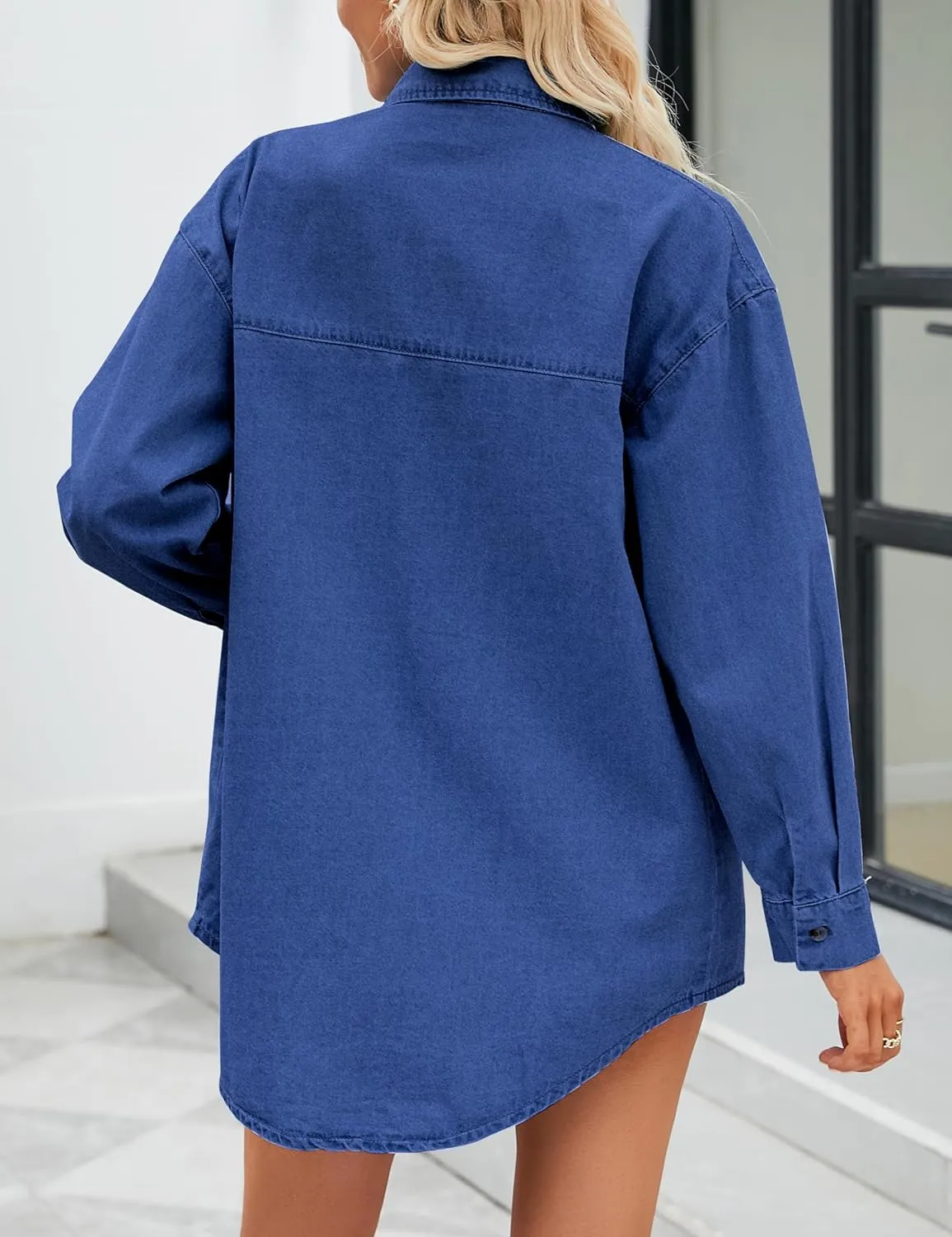 Ladyful Women's Boyfriend Denim Shirt Casual Baggy Button Down Jean Blouse Top